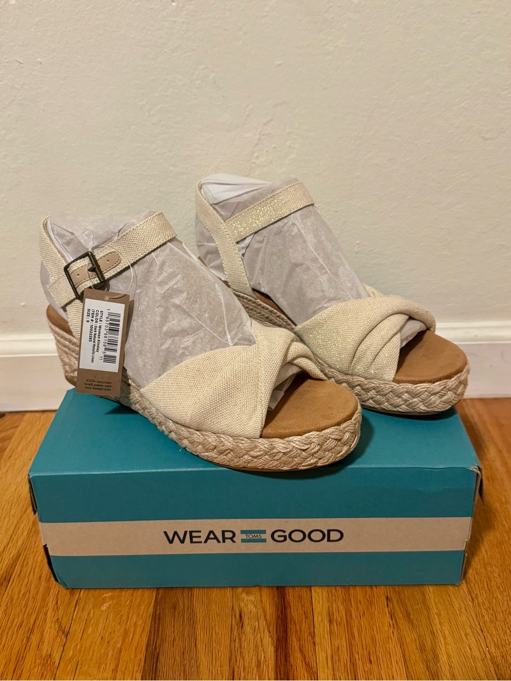 Toms Cream Espadrille Wedge Sandals with Ankle Strap